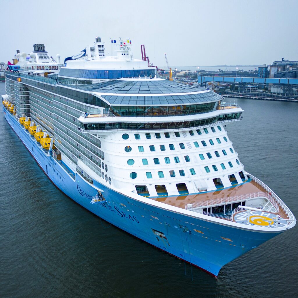 Quantum of the Seas docked at the bay.