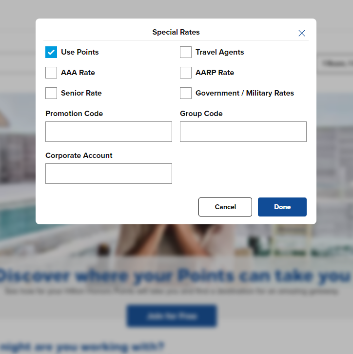 Screenshot from Hilton Points Explorer page.