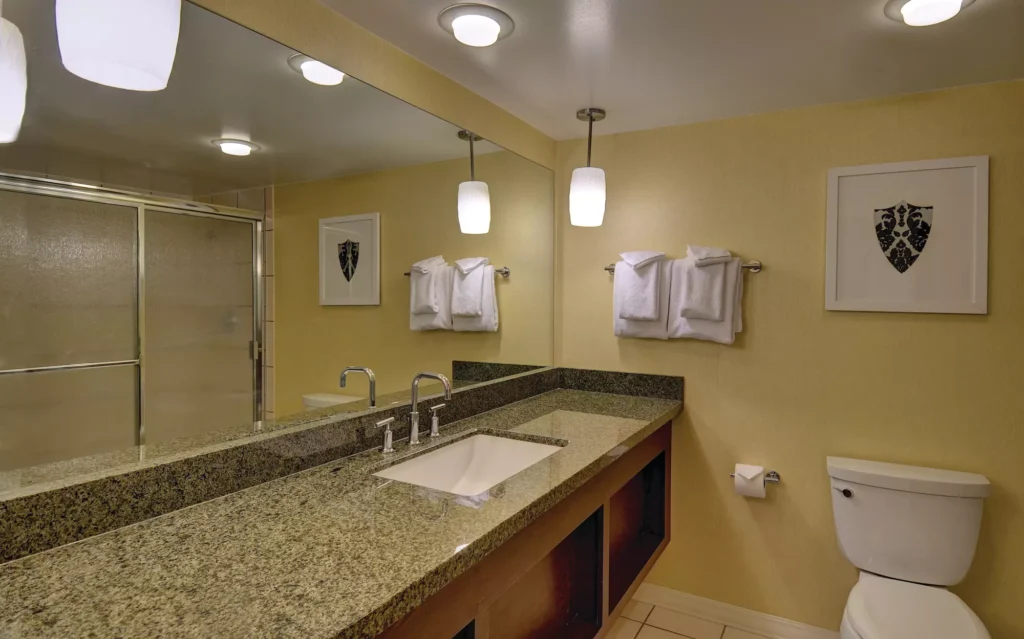Interior view of the Excalibur King Room bathroom.